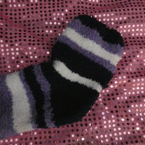 Navy, Purple, White | Striped Stretchy Soft Chenille Socks - Picture 14 of 14